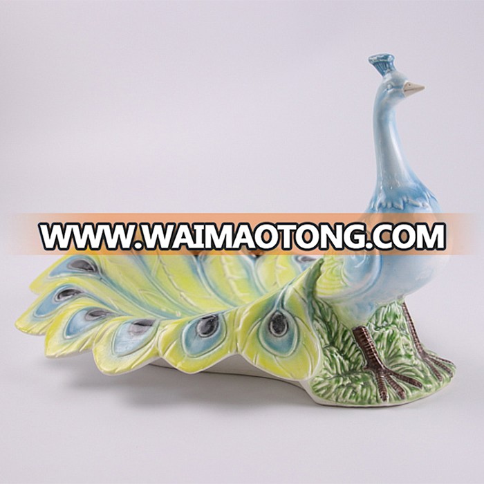 Colorful peacock shape ceramic porcelain animal fruit dish