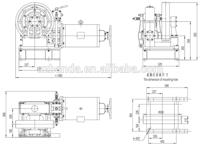 VVVF Elevator Geared Traction Machine BD-YJ210F, Lift Motor