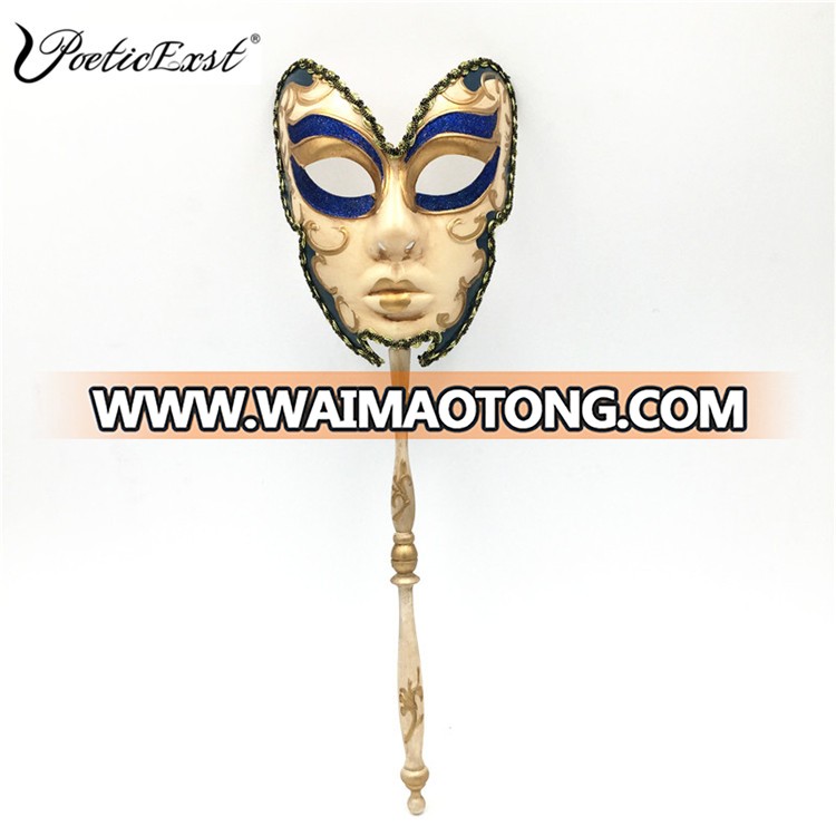 PoeticExst men full face pulp elegant Venetian carnival mask with a stick