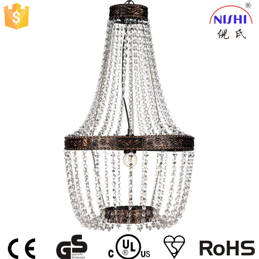 Antique Round Iron art Black Water Drop Acrylic Chandelier Pendant Lighting for home decorative NS-120245D