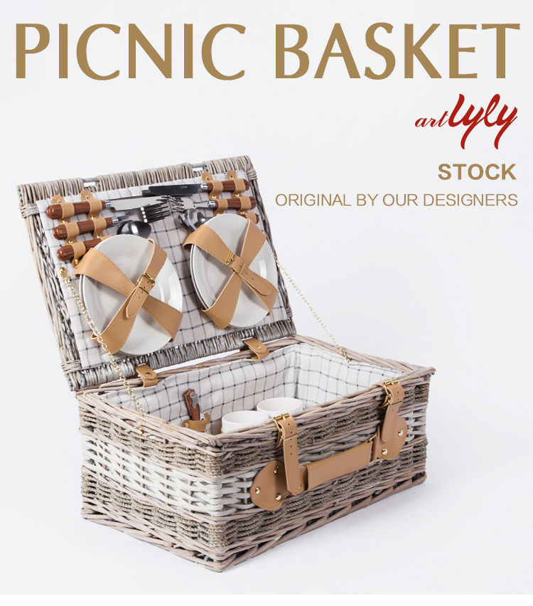 Factory OEM ODM designer big storage container bread fruit straw seagrass wicker willow rattan picnic basket for 6 persons