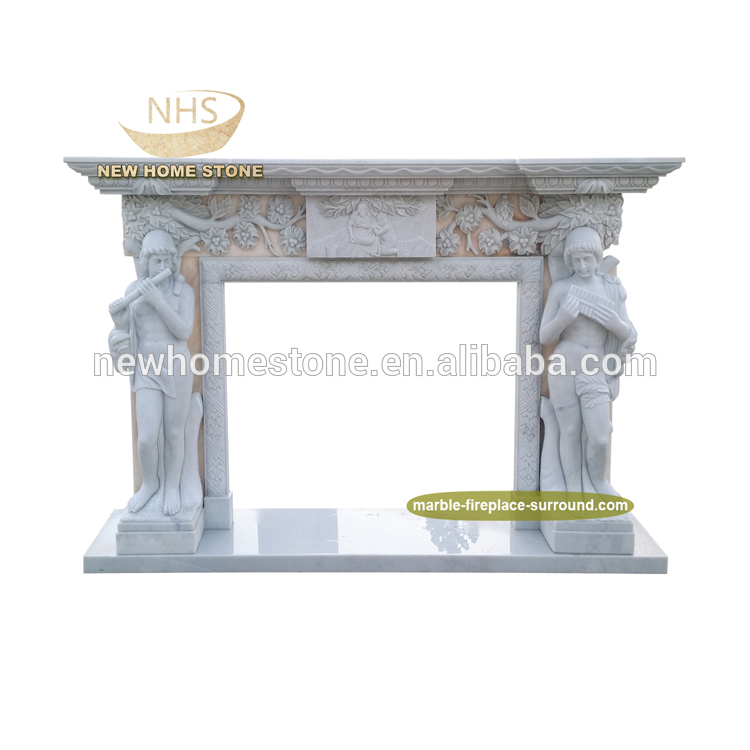 Freestanding Custom Size Stone Statue Carving Natural White Marble Fireplace Mantel For Sale