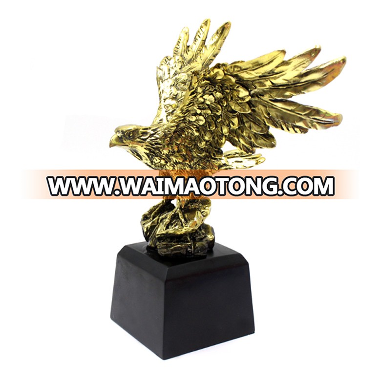 Customized Tall Perched Bald Eagle Decorative Gold Patina Resin Figurine Bird Sky