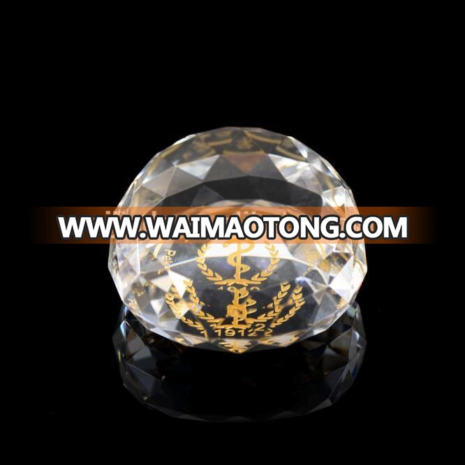 Custom K9 glass crystal diamond cutting round shape of the surface of the table decoration paperweight