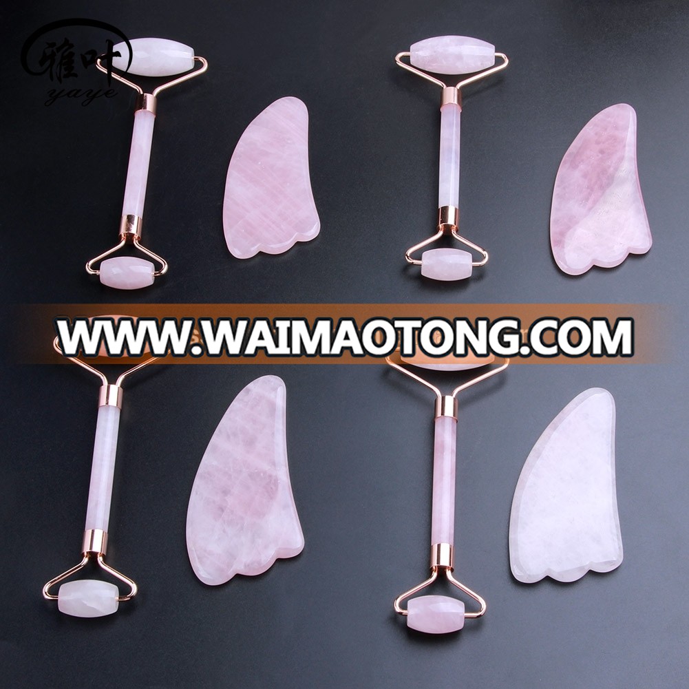 Rose Quartz Facial Jade Roller Body Massage Gua Sha Set