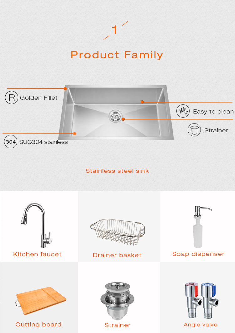 Customized Single bowl Deep Handmade Kitchen Sink Stainless Steel JSH-7646