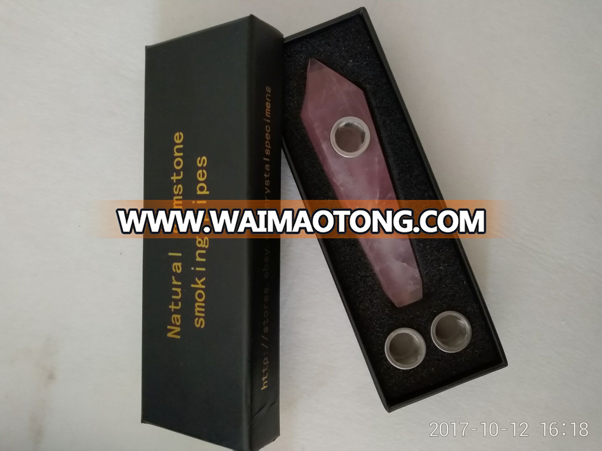 wholesale natural quartz fluorite crystal smoking pipe with gift box for sale