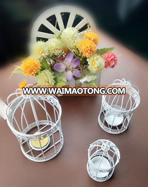 Low price iron white bird cage candle holder for wedding favors 3pcs in one package