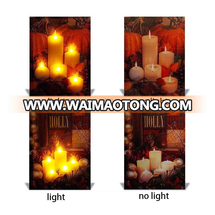 print canvas painting Birthday candles wooden wall art with led light painting