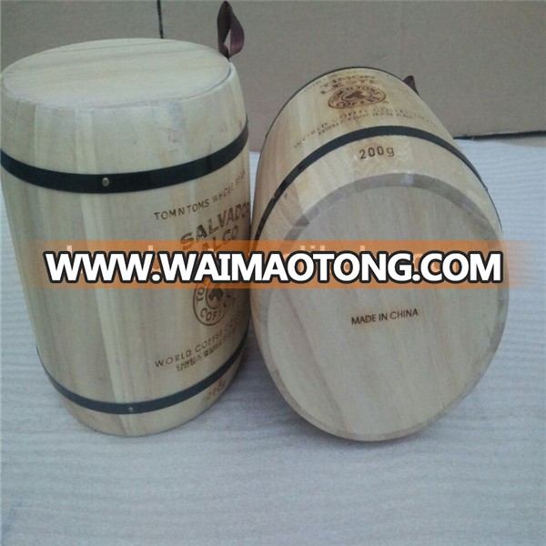 Disposable Wood Keg Barrel Cylinder Packaging Holder Box with Hinged Lid for Tea Tin