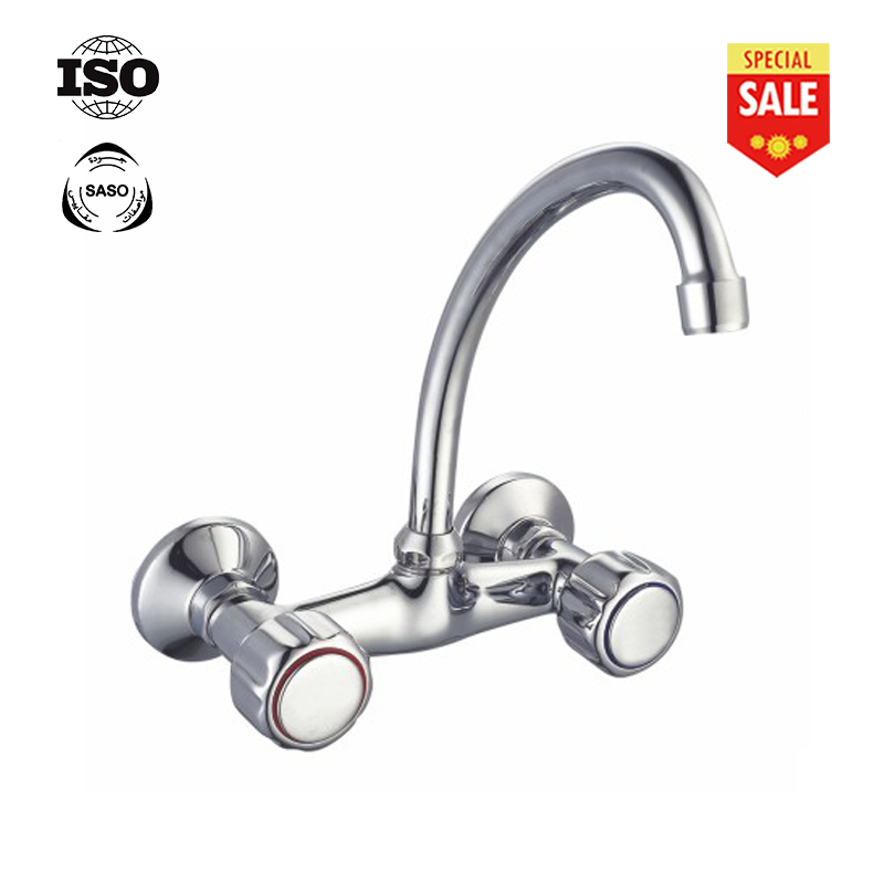 modern kitchen design double-handle kitchen washbasin mixer tap wall-mounted brass chromed metal