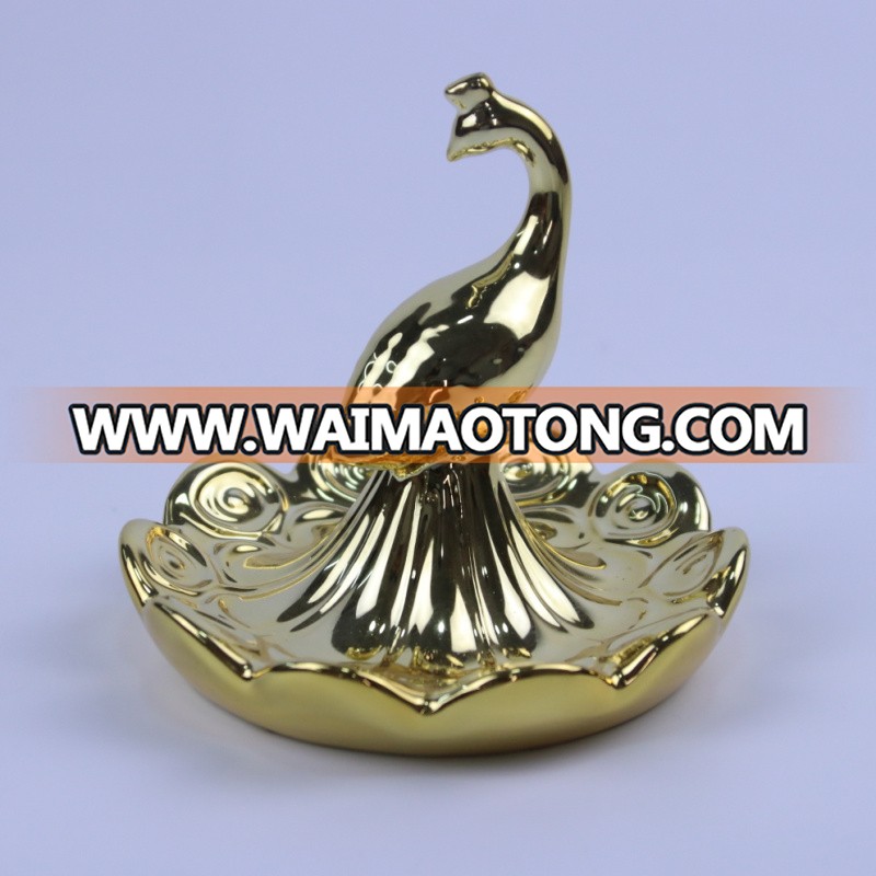 Custom color glazed ceramic peacock ring holder dish with cheap price