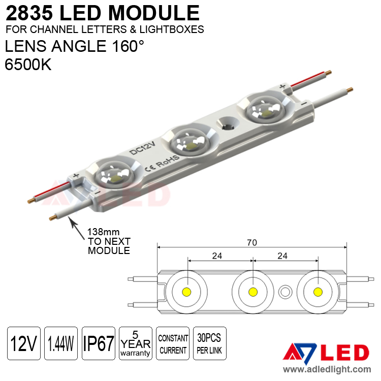 Good price high brightness 12v 3 chips outdoor waterproof backlight led module smd 2835