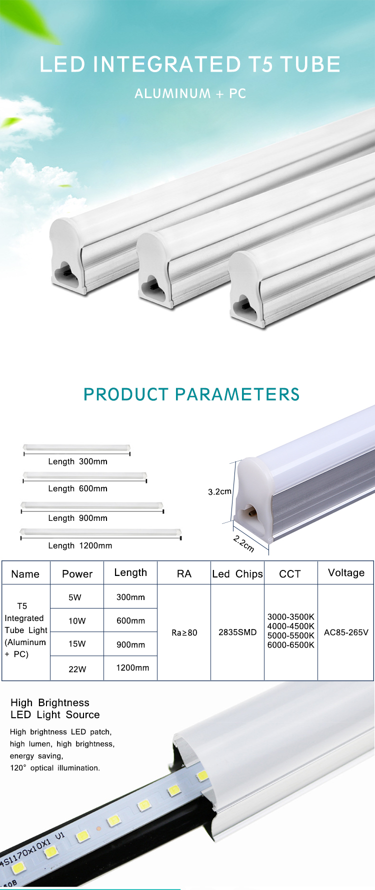 Hot Selling SMD Integrated 10 15W 6500K 900 600mm 5 Watt T5 Led Tube Light