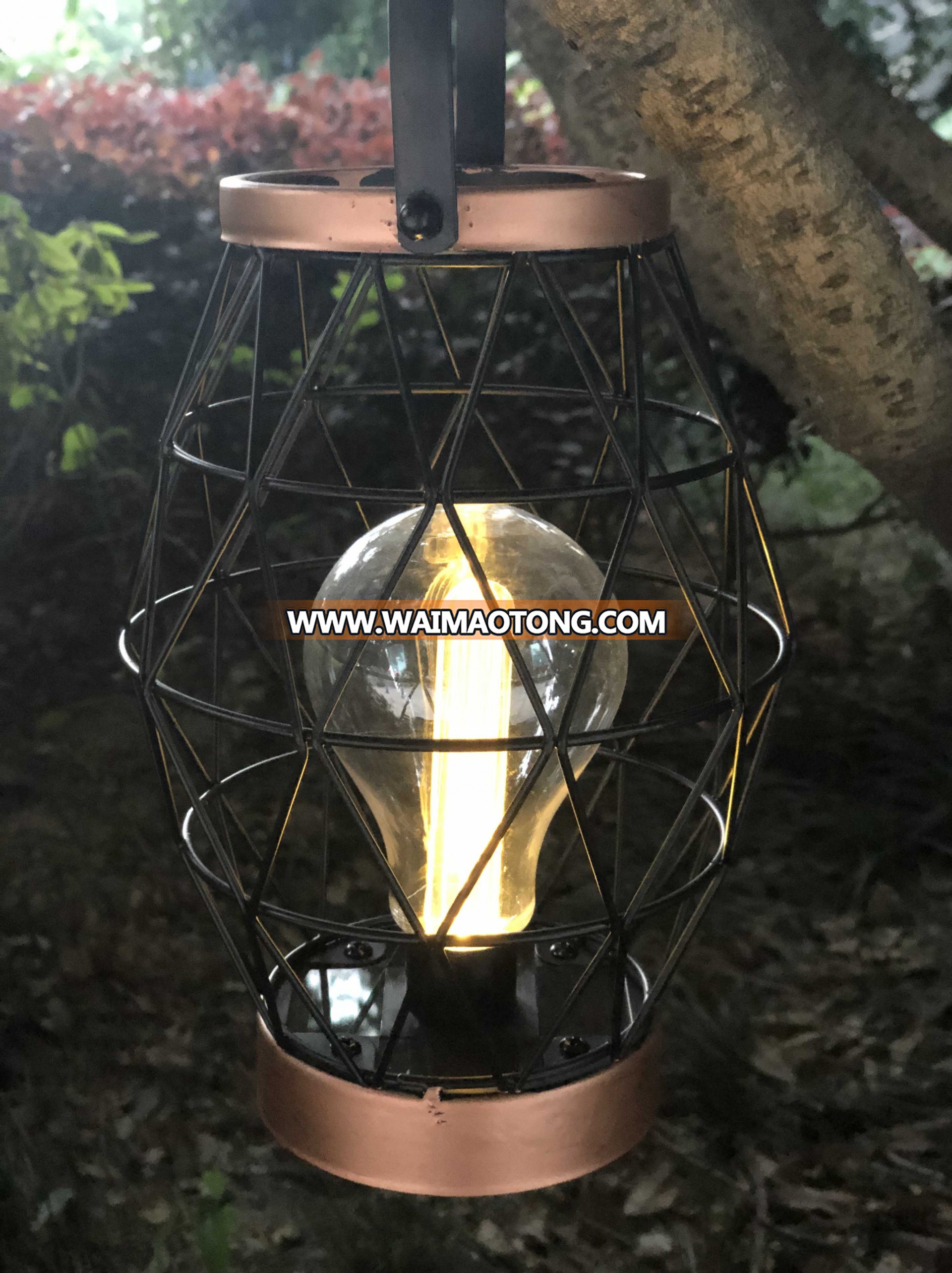 Outdoor rope hanging  waterproof solar metal lantern with led  bulb