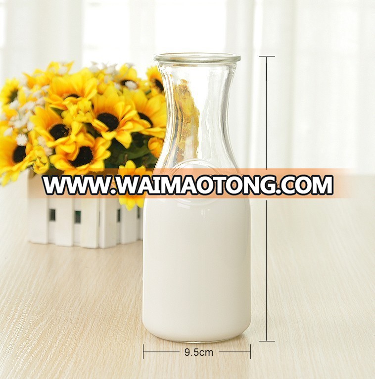 1L frosted glass milk bottle with clip top,glass bottle for bevrage and milk