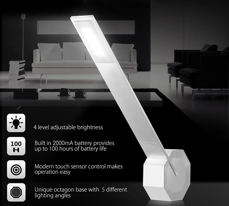 Unique Design Octagon Battery Operated Rechargeable LED Desk Lamp