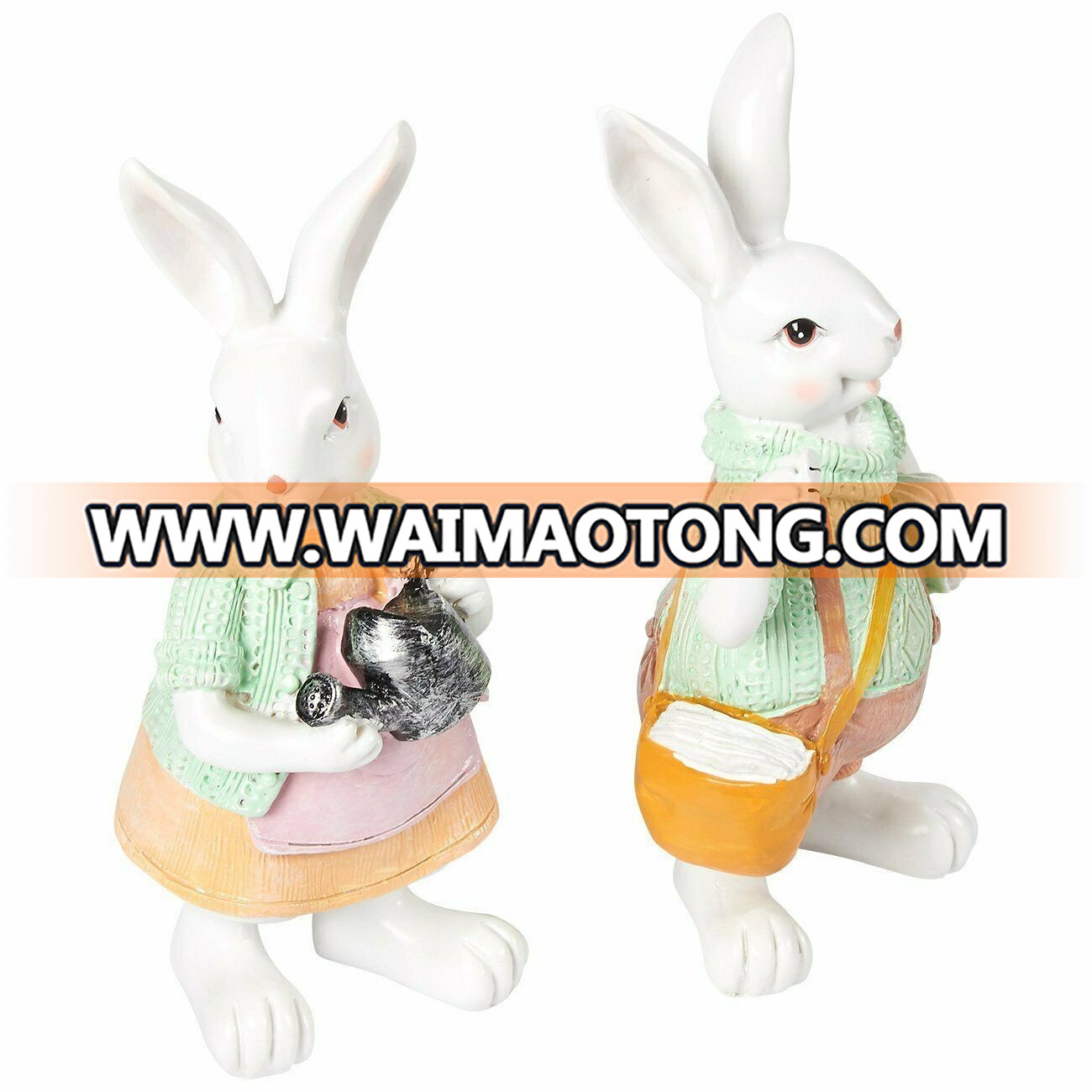 Easter Bunny Couple Home Decorations - Set of 2 Easter Bunny Resin Figurines