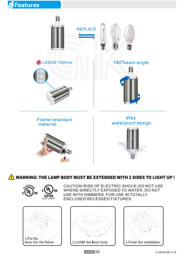 Corn bulb led E39 5000k 110w one directional shoebox led street light replacement 400w HID