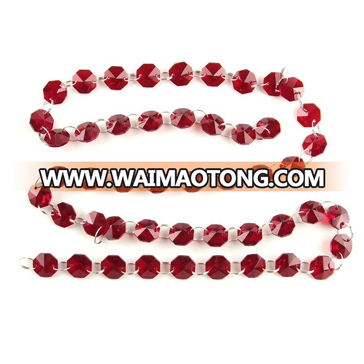 Free shipping dark red 14mm crystal octagon beads garland strand with silver rings for home decoration beautiful