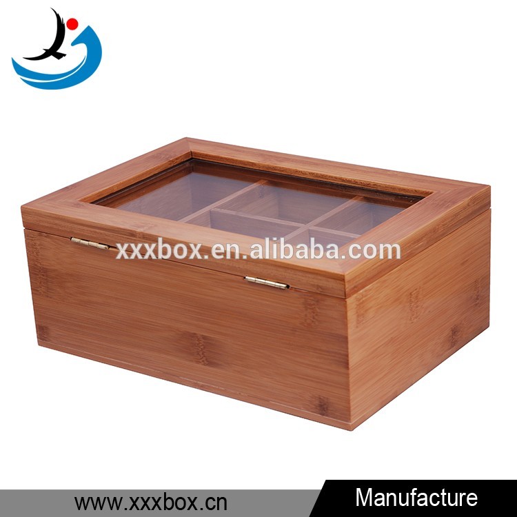 Bamboo material glass top wooden tea display box