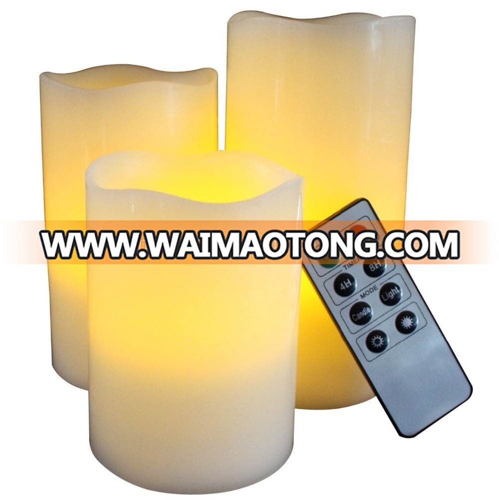 Battery Operated LED Flameless Unscented Ivory Wax CANDLE Yellow Flame Candles with Remote