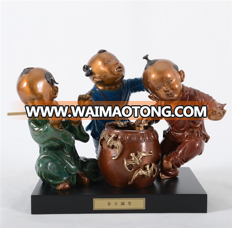 Ancient Chinese bronze sculptures of children playing