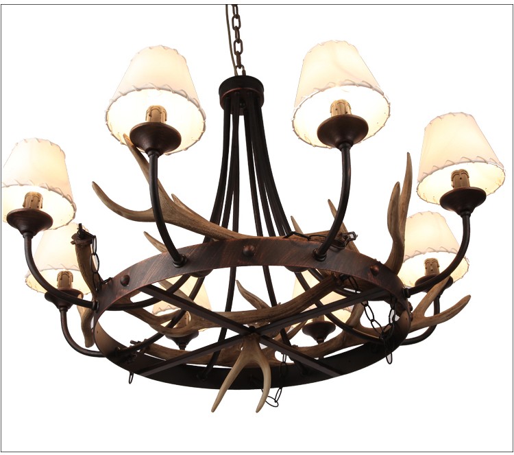 Art Deco Old Rustic Iron Ring Pendant Lights Wrought Iron Antler Big Size Chandelier