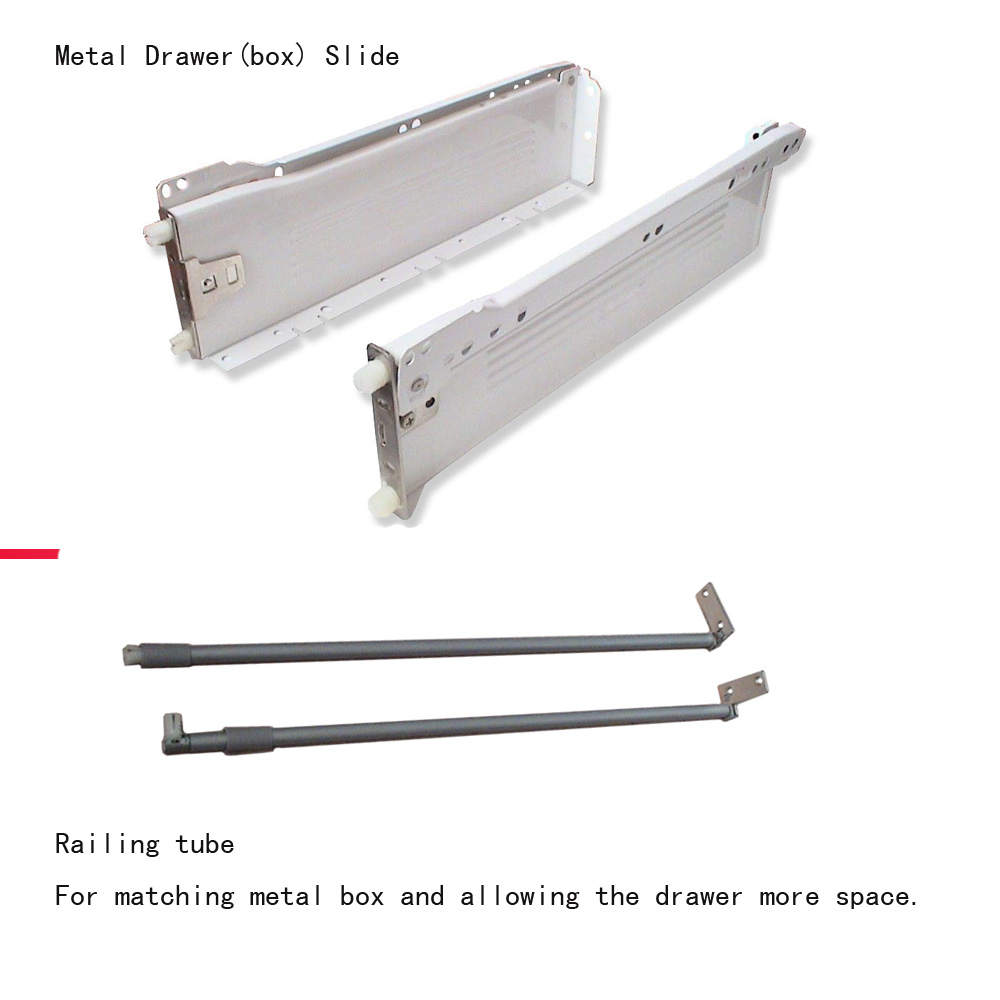 Metal cabinet drawer slide tandem box with railing tube