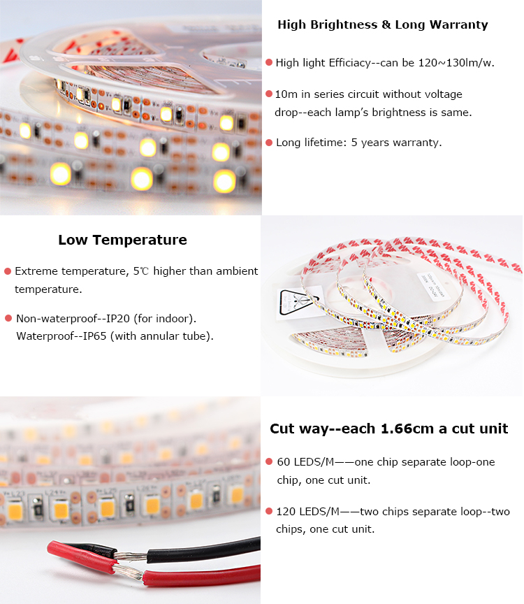 Ultra Small Cutting Unit Outdoor Flexible 8W DC 12V 60 Leds/M SMD 2835 Led Strip