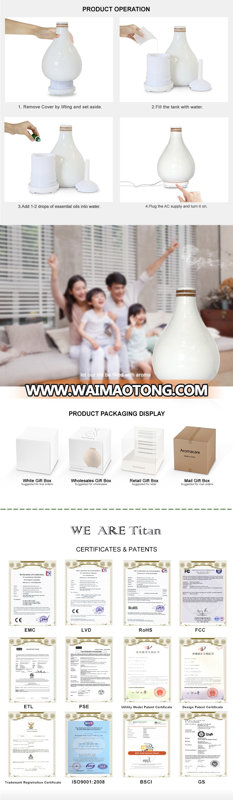 2018 New 100ml Aroma Oil Diffuser Ceramic Humidifier