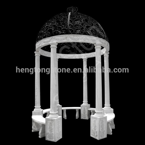 Carved Outdoor Victorian Style White Marble Gazebo