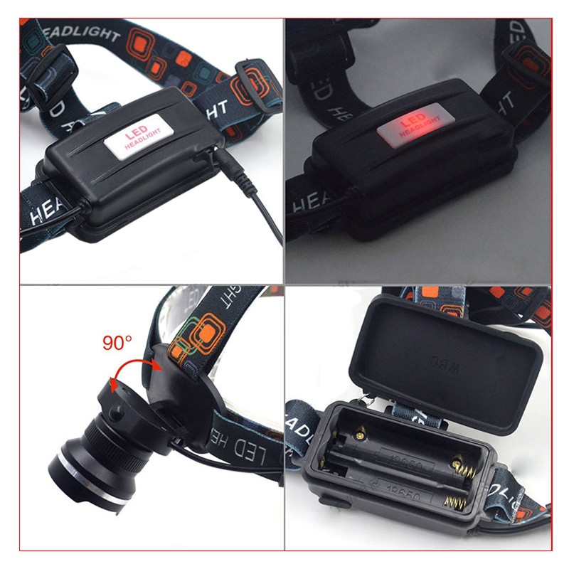 Factory wholesale high quality strong function camping flash light rechargeable 18650 battery headlamp with charger