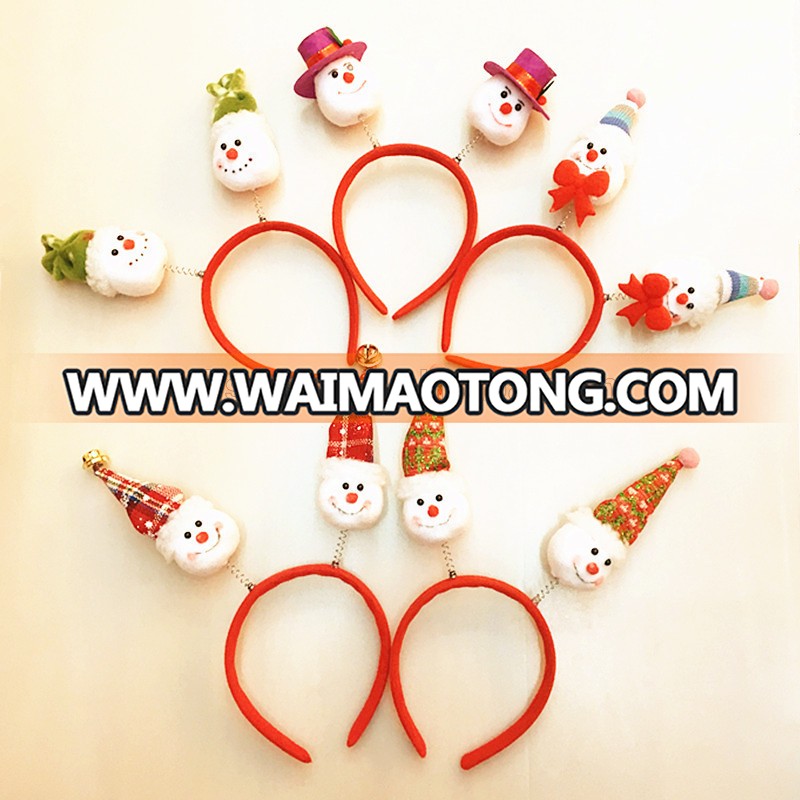 Christmas toy spring headband with 2 snomman and santa bobblehead