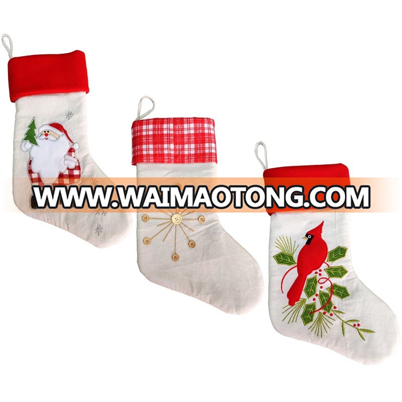 New Creative Socks Gift Bag 43cm Linen Embroidery Christmas Socks