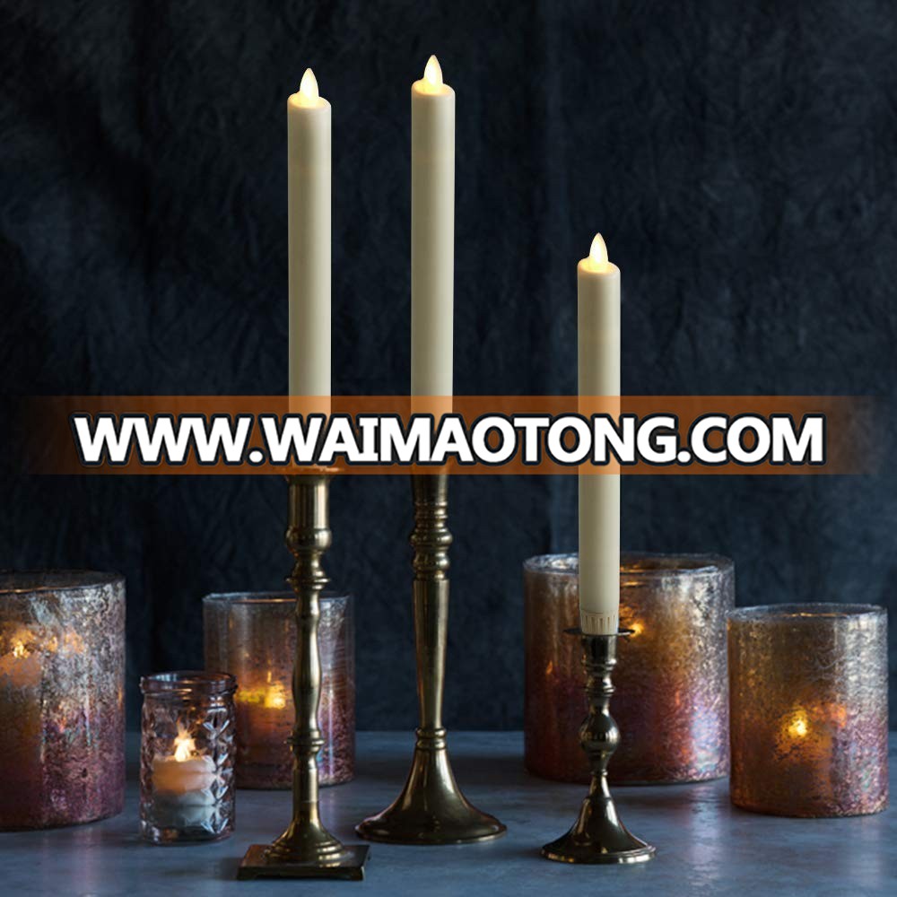 Real wax surface flameless  moving wick LED taper candles with timer and remote 2pcs/set