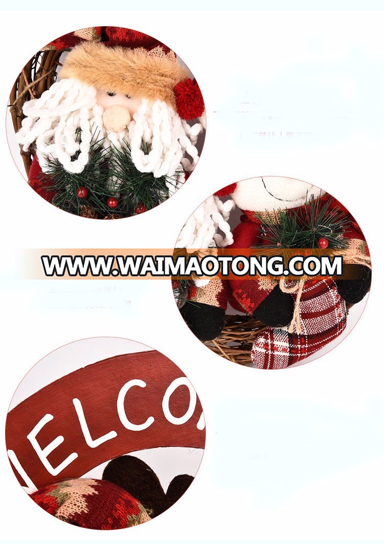 Factory handmade rattan Christmas snowman Santa Claus deer garland for Christmas decorations