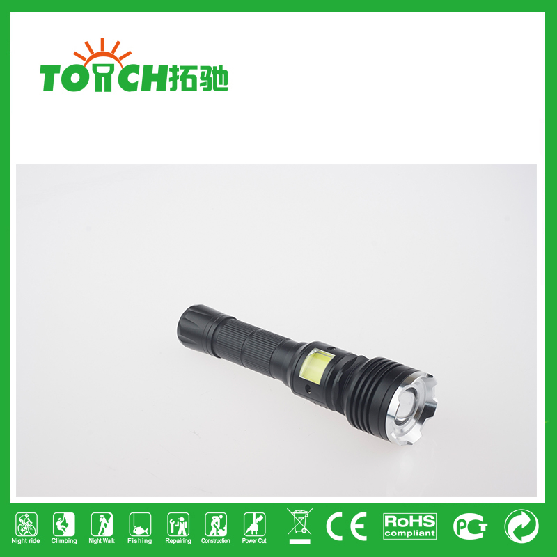 Waterproof rechargeable Alloy Zoom battery tactical Aluminum COB zaklamp Adjustable bright focus flashlight Torch