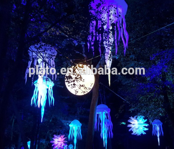 Outdoor decoration hanging inflatable green jellyfish balloon with led