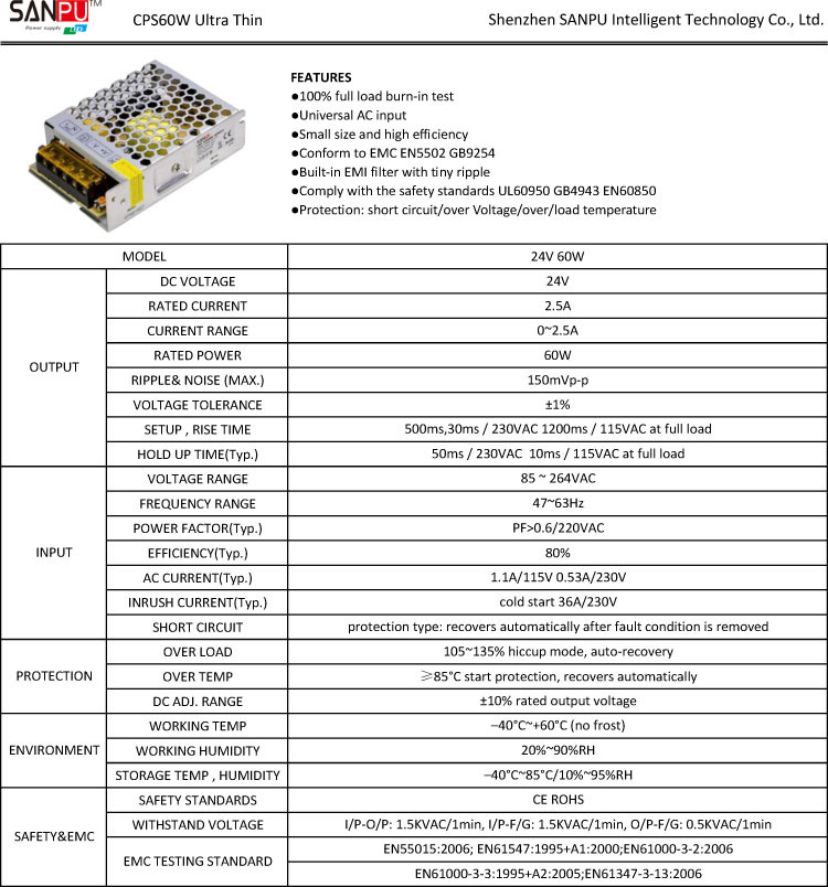 60W 12V Power Supply Multifunctional Switching Mode Power Supply with CE certificate 12V Ultra Thin Power supply