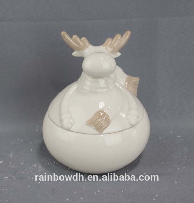 Transparent Glaze Christmas Decor Reindeer Ceramic Jar with Lid