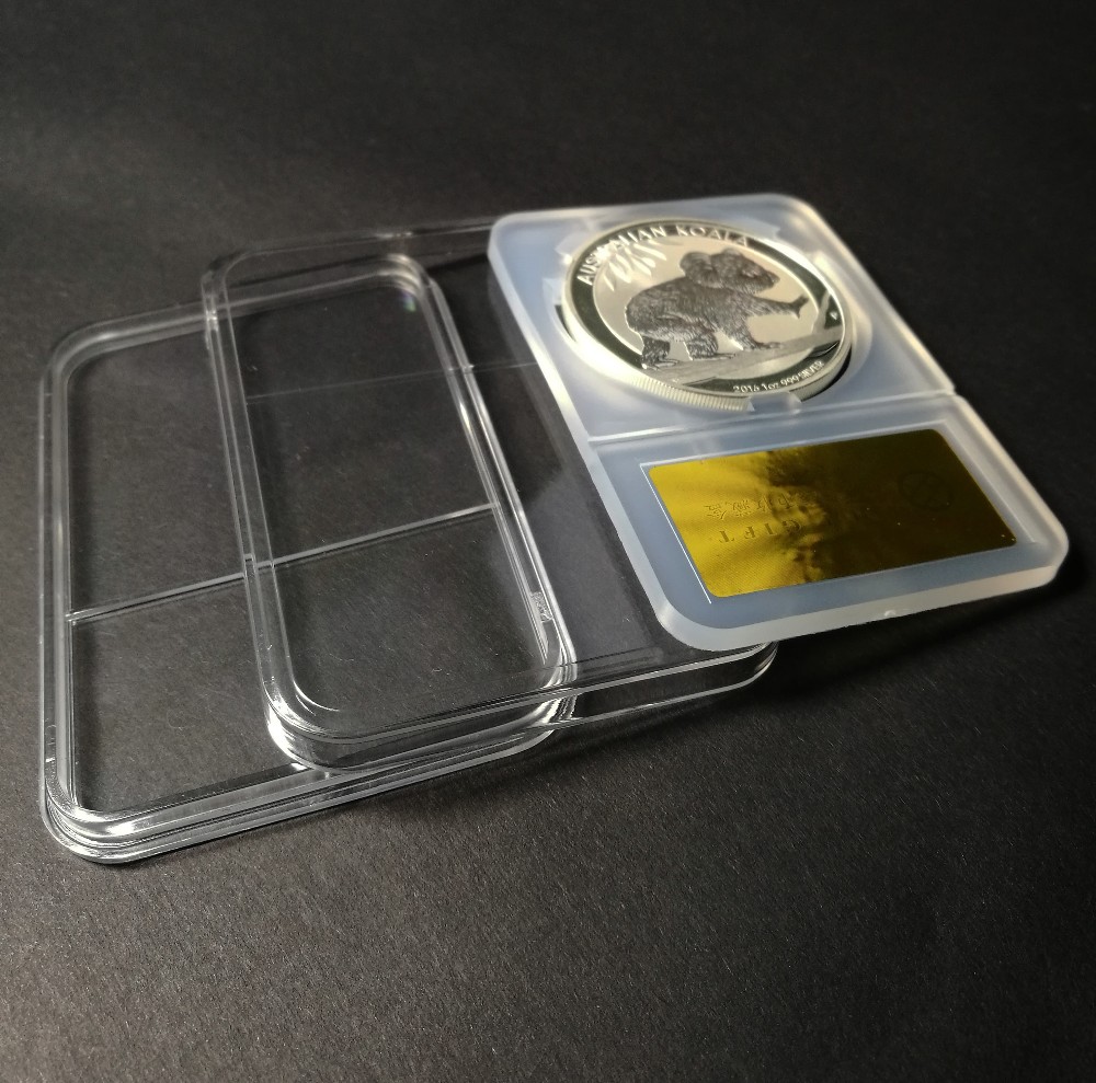 Custom Company Logo Printed 17 to 40.5mm diameter PC Acrylic plastic silver coin gift holder box