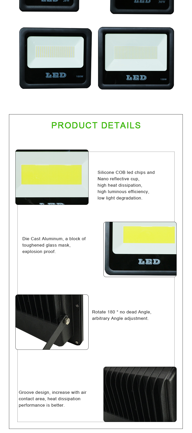 Hot Selling SMD/COB IP65 Outdoor 200 150 100 Watt Reflector LED Flood Light