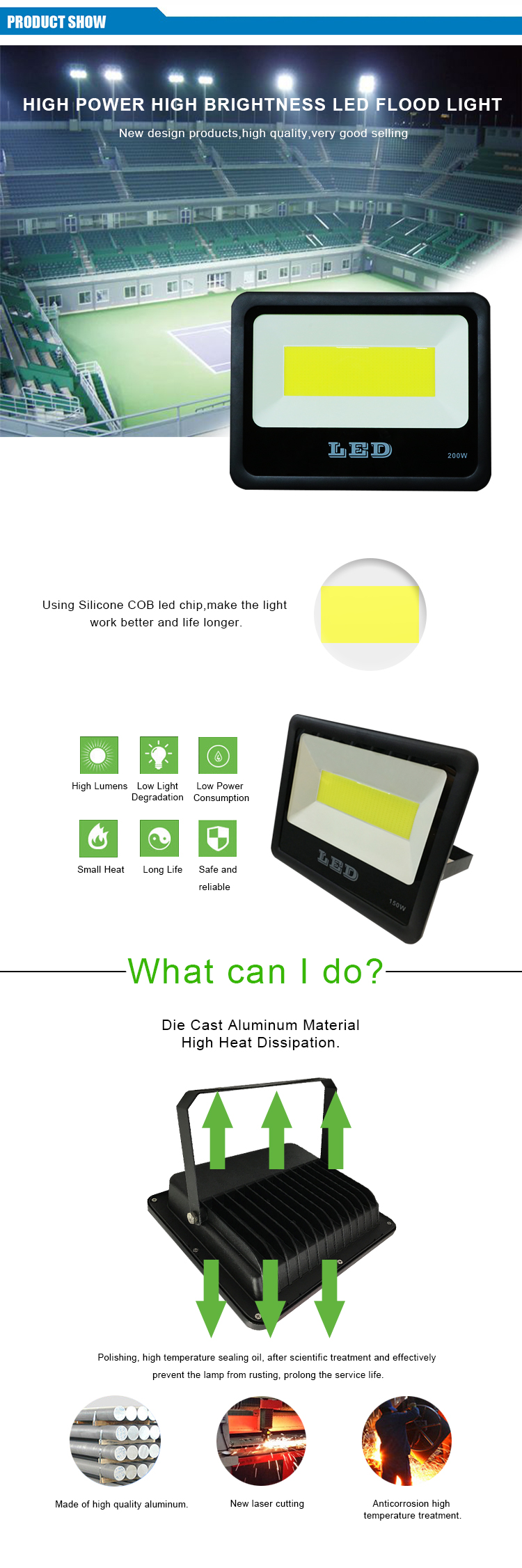 Hot Selling SMD/COB IP65 Outdoor 200 150 100 Watt Reflector LED Flood Light