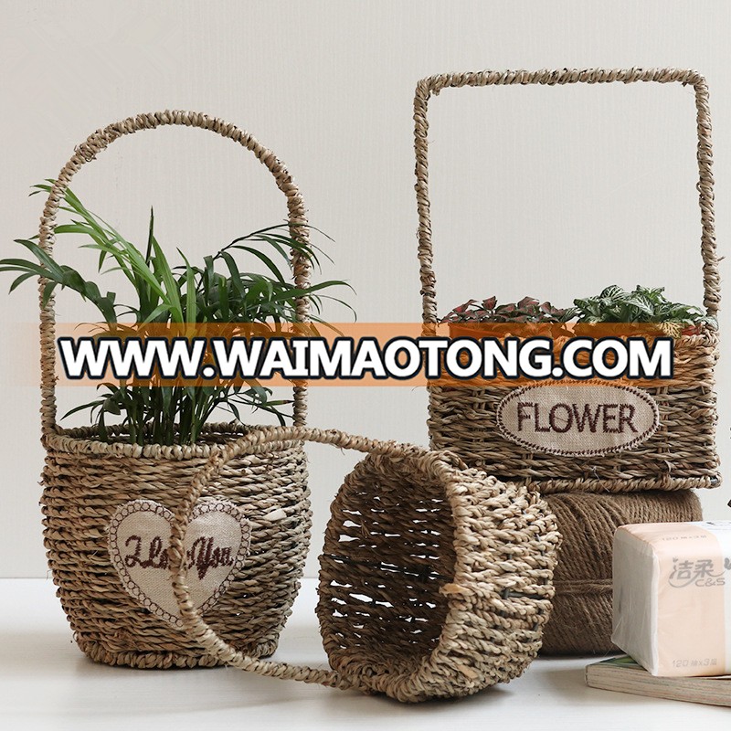 Oval Cute Seagrass decorative flower basket storage flower pots