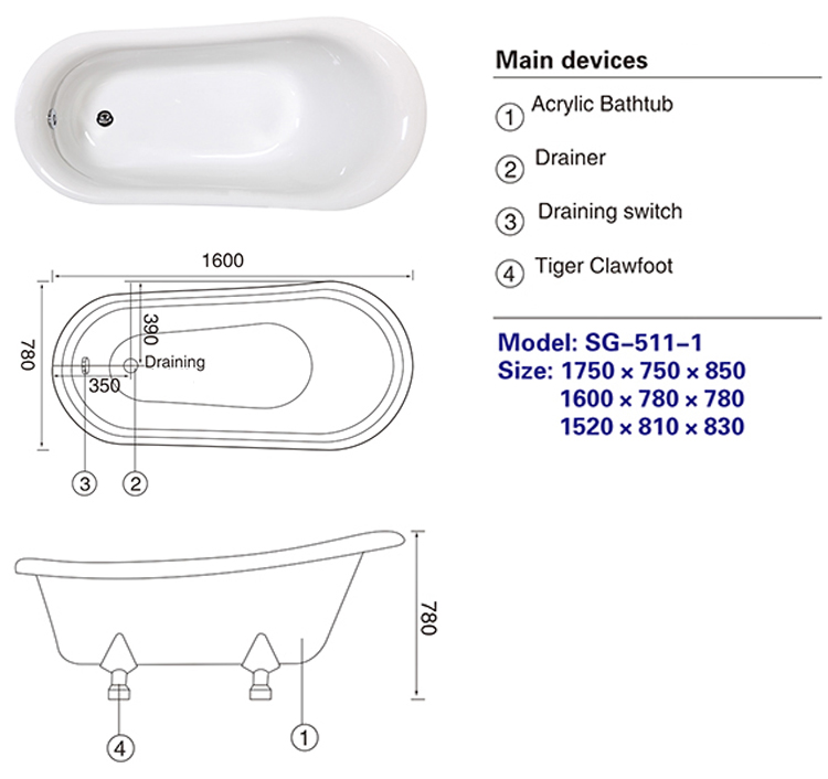 best quality cheap price 1 person clean acrylic soaking  bathtub