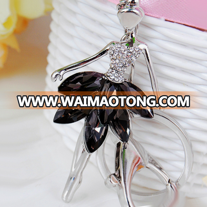 New Arrival Wholesale Silver Plated White&Black Crystals Angel Ballet Keychain