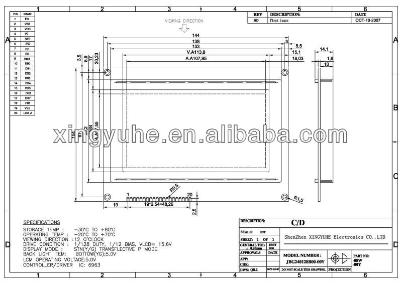 TN Negative Blue 240 x 128 Pixels Graphics LCD Module