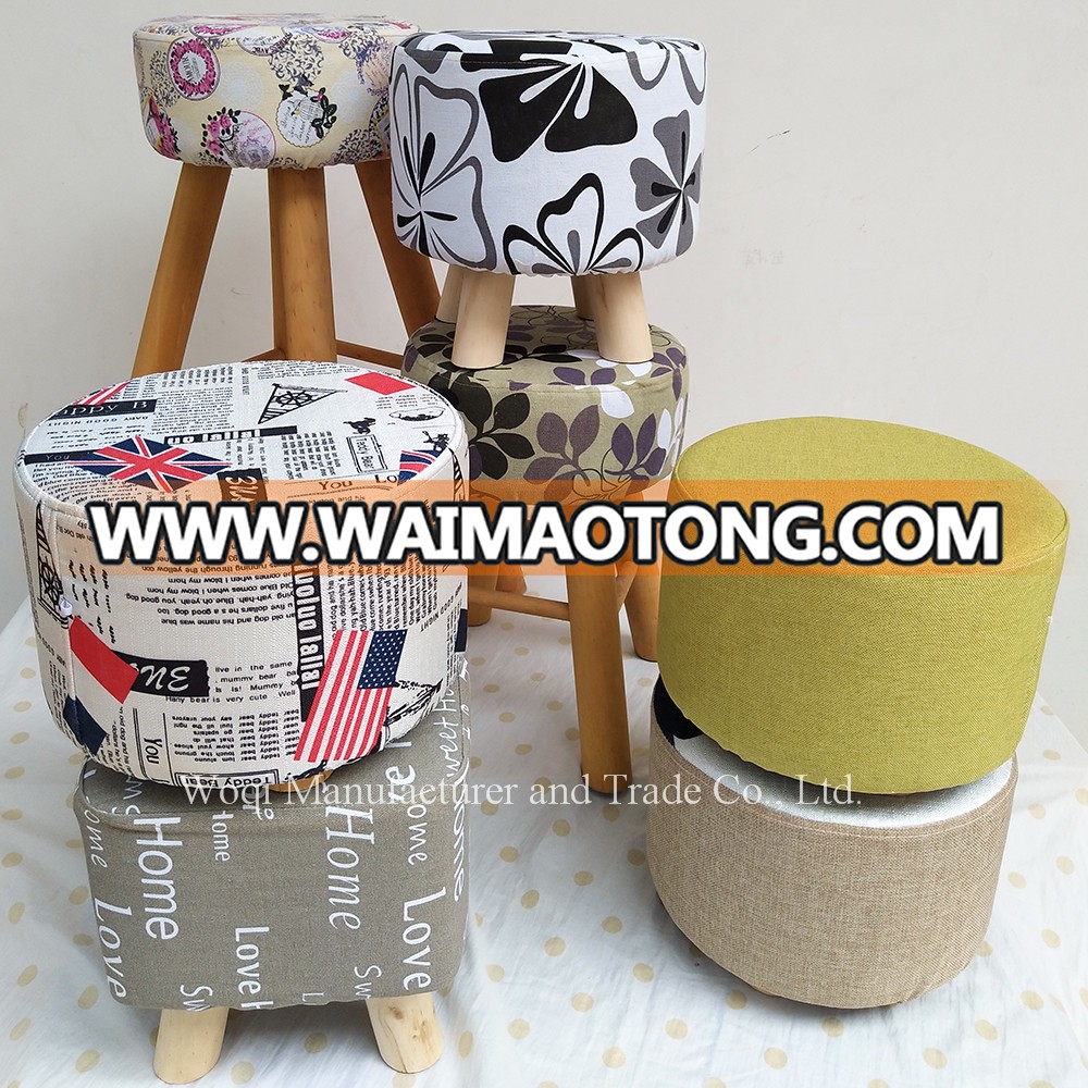 2017 High quality Wooden Fabric Ottoman fashionable modern furniture, Small Round Foot Rest Stool Wooden Fabric Footstools