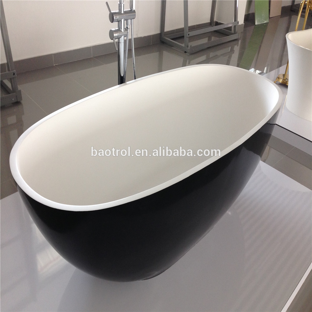 Black& white matte solid surface artificial stone resin square bathtub